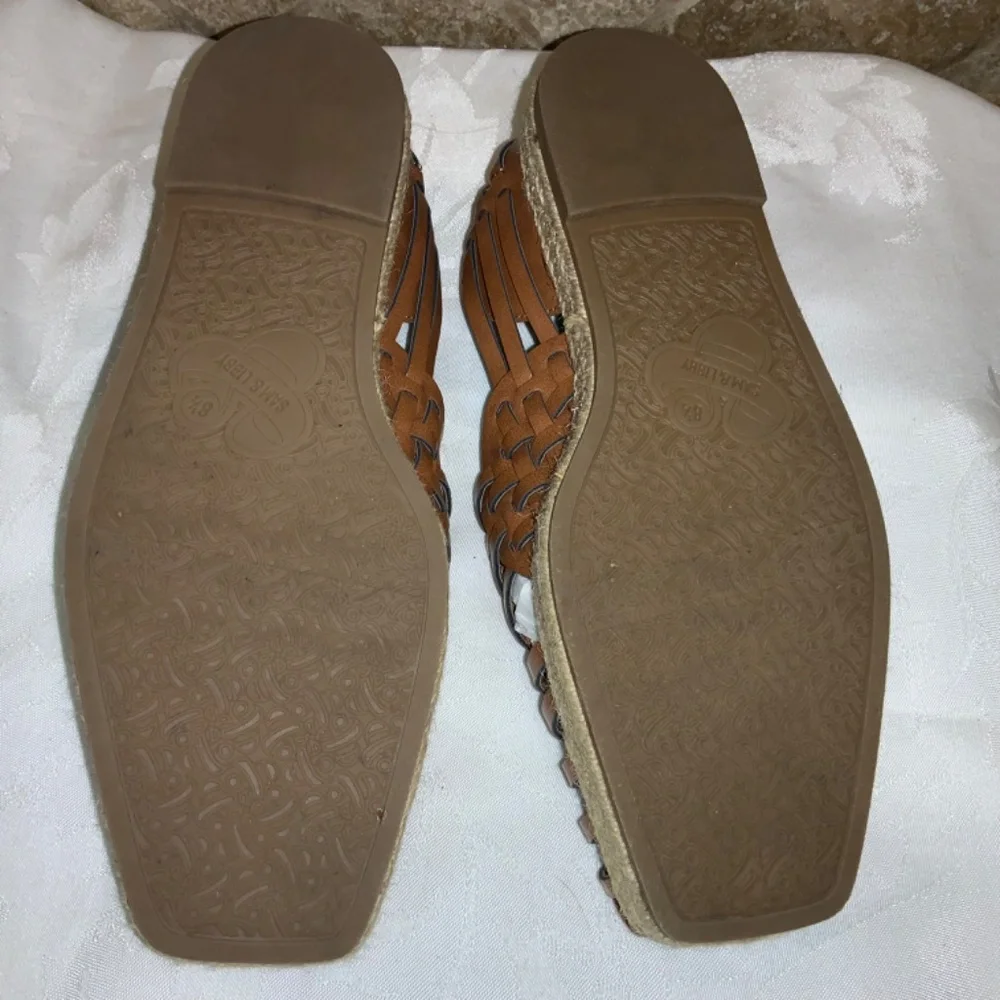 Sam & Libby Asha Espadrilles Sz 8.5 Saddle Brown vegan Leather Slip On Sandals